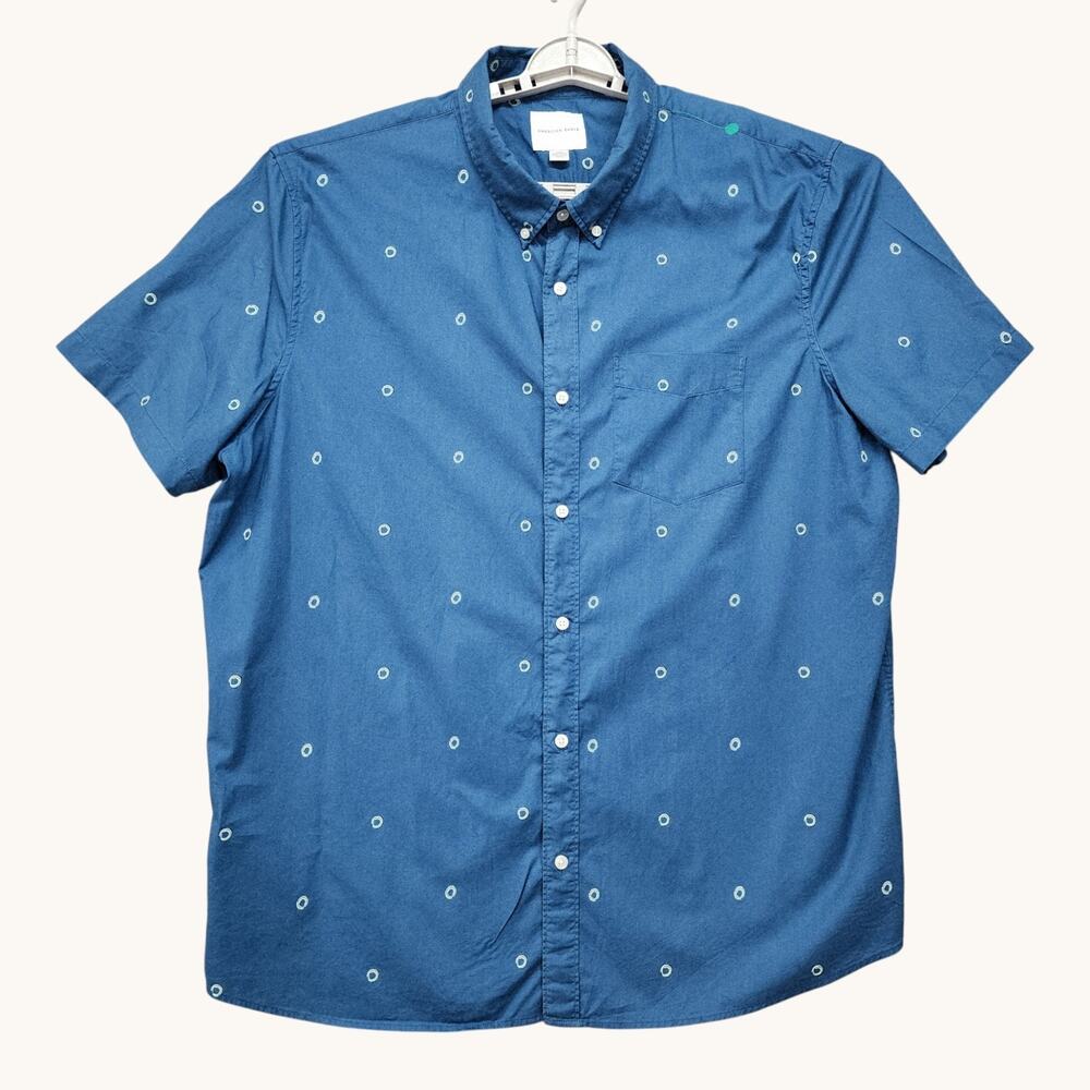 American Eagle Mens XXXL Button Down Shirt Blue Circle Print Short Sleeve Cotton - Picture 3 of 9